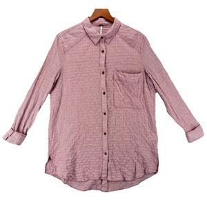 Free People Oversized 2-Way Button Front/Back Seersucker Stripe Tunic M